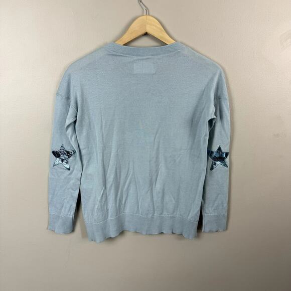 Zadig & Voltaire Cici Patch Star Light Blue Cotton Sweater Size Med NEW - Picture 4 of 10